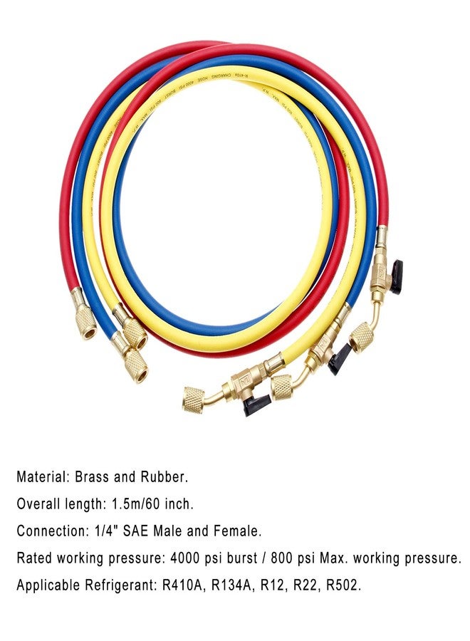 gohantee Refrigerant Charging Hose with Ball Valves HVAC Hoses 1/4'' SAE R410A 800 PSI Fit for R134A R12 R22 R502 R404 Coolant Adding and Air Condition Maintenance 3-Color 3 Pcs - Image 2